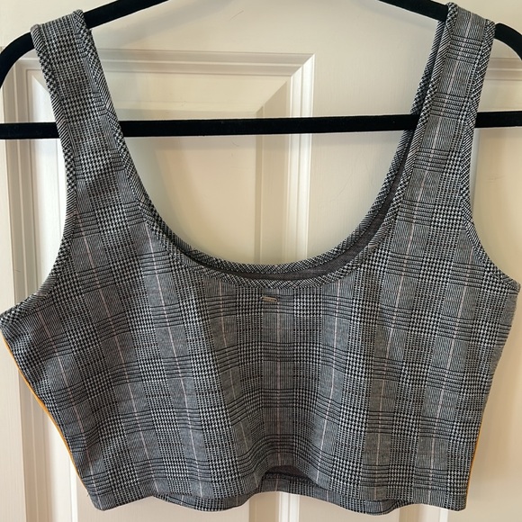 Glen Plaid Crop Tank with Rounded Neckline and Side Racer Stripe. - Picture 4 of 5